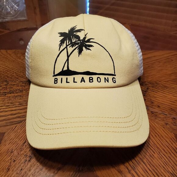 Billabong Yellow and White Mesh Trucker Snap Back Hat Ball Cap UNISEX - Picture 1 of 3